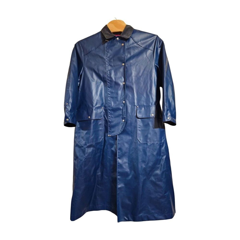 Vintage RARE Ralph Lauren Blue Rubberized Canvas Trench Coat Saling 80s Adult M